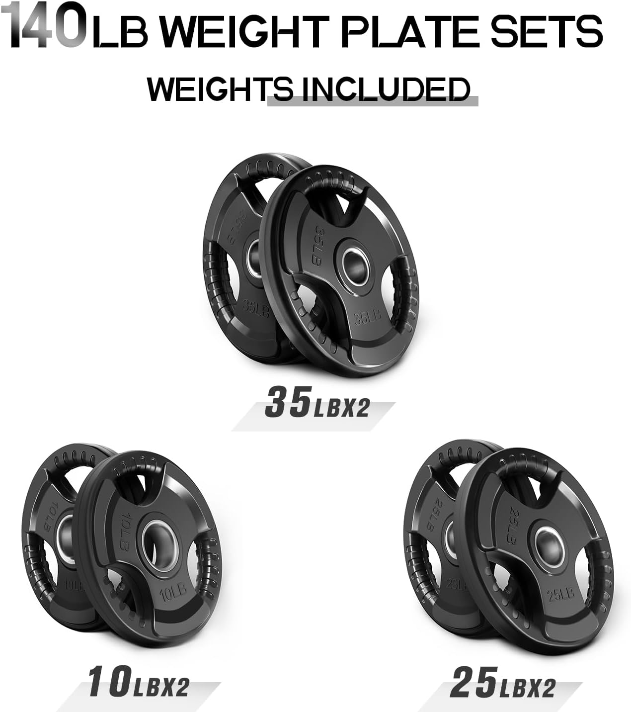 RitFit Olympic Rubber Grip Weight Plates, 2-Inch Barbell Set