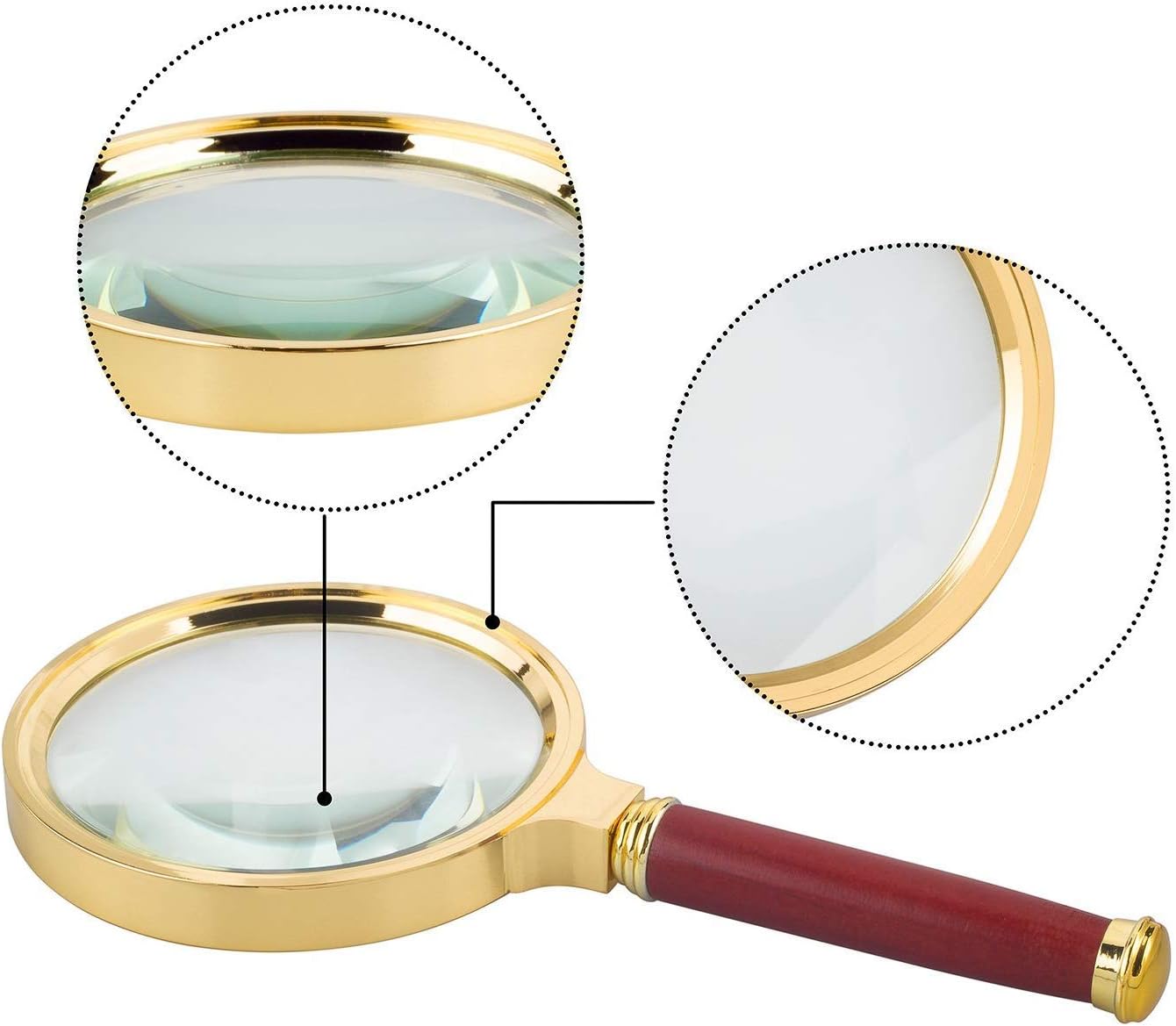 BASUNE 10X Handheld Magnifier, Reading Magnifier Loupe Glasses 10X with Rosewood Handle for Book and Newspaper Reading, Insect and Hobby Observation
