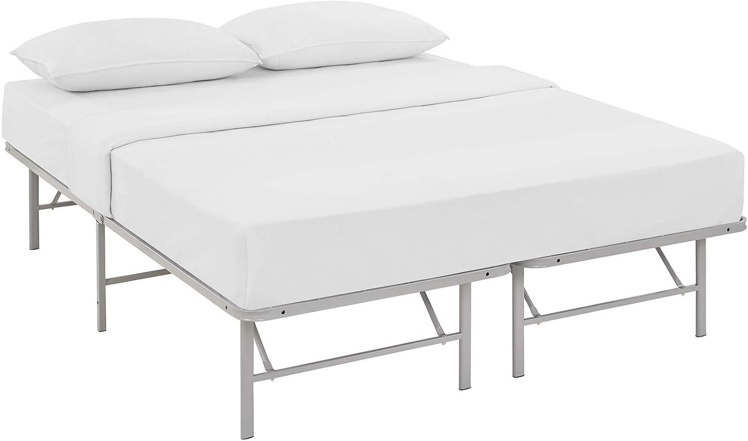Modway Horizon Queen Bed Frame In Gray - Replaces Box Spring - Folding Metal Mattress Bed Frame