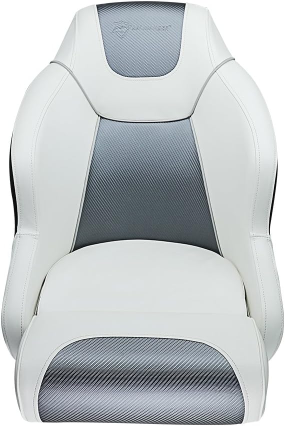Seamander Boat Captains Chair,Captain Bucket Seat with Flip Up Bolster,Integral Rotomolded Frame, Premium EPDM Foam Material, Marine Grade Vinyl (A-White/Charcoal)