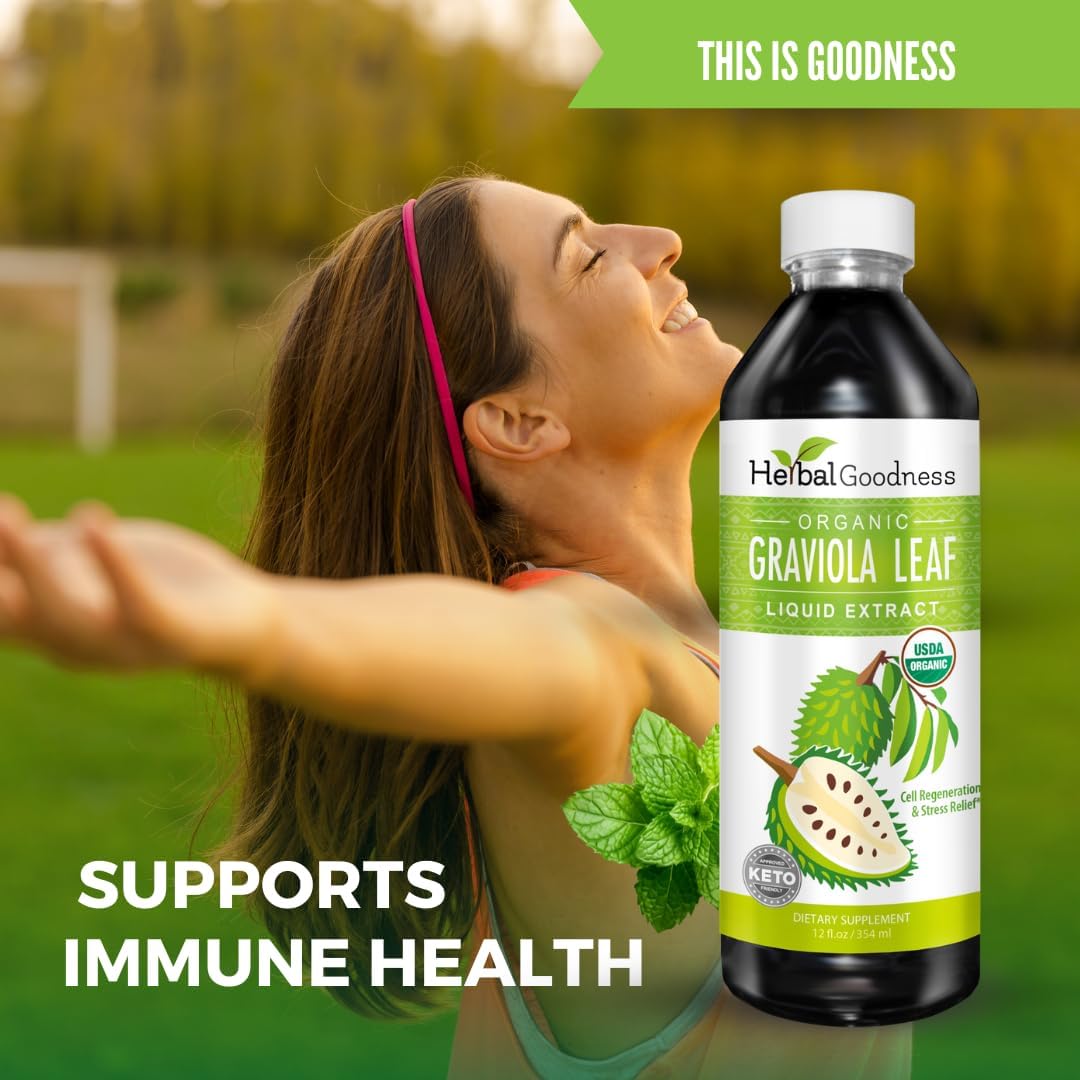 Herbal Goodness Soursop Graviola Liquid Drops Extract, Bitters 12Fl Oz | 15X Strength Organic Guanábana Hoja, Soursop Leaves Extract for Gut Health, Cell & Immune Support, Vegan, Non-GMO