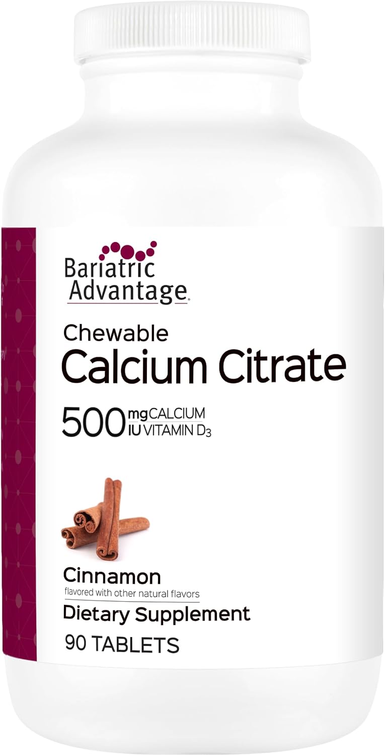 Bariatric Advantage Calcium Citrate Chewable 500 mg - for Bariatric Surgery Patients - High-Potency, Easy-Digest Tablets - Calcium Citrate - Bone Strength Supplements* - 90 Count - Wild Cherry