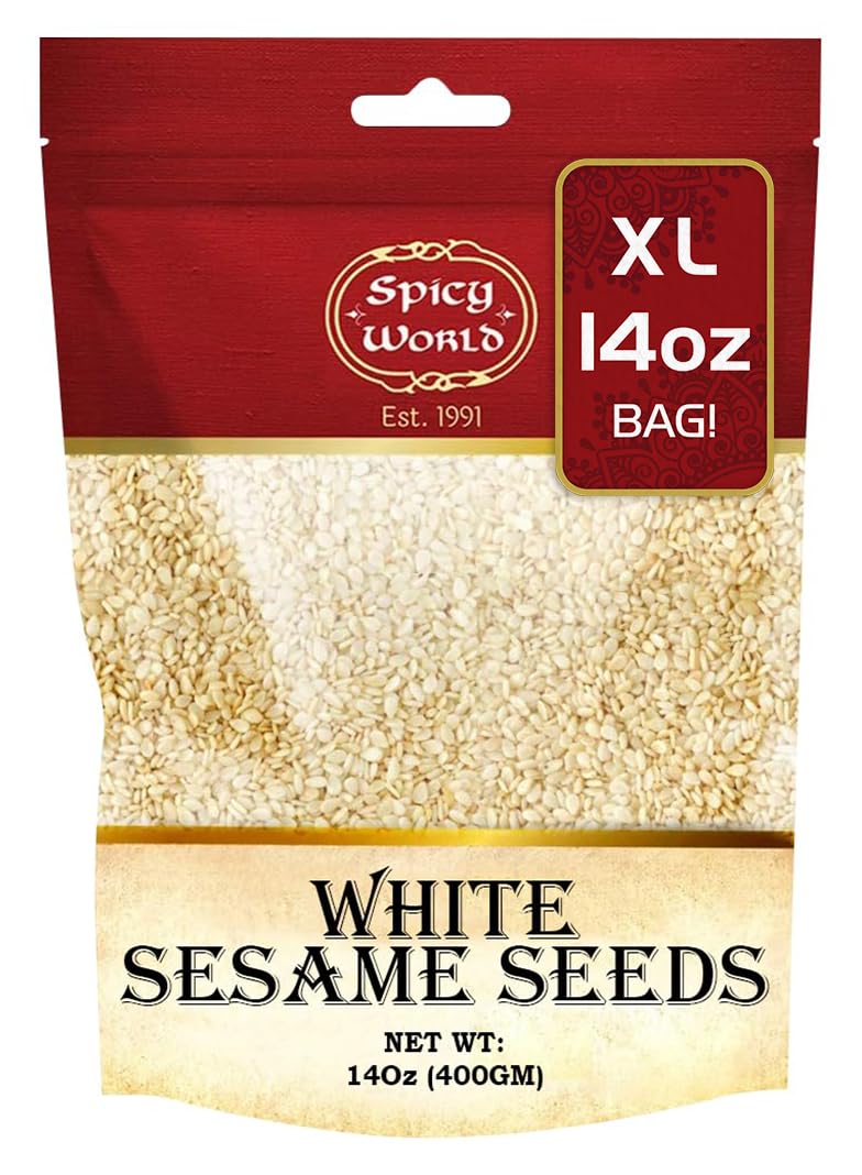 Spicy World White Sesame Seeds 3 LB Bag - Natural, Raw, Hulled, Non-GMO, Bulk Resealable Bag