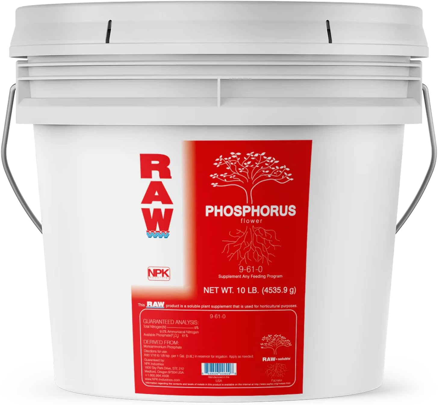 RAW Phosphorus Fertilizer - Water Soluble, High Phosphorus for Plants, 10lb | Energy for Fruit and Flower - Ideal Hydroponic Phosporus Fertilizer for Indoor Plants, Gardens and Vegetables