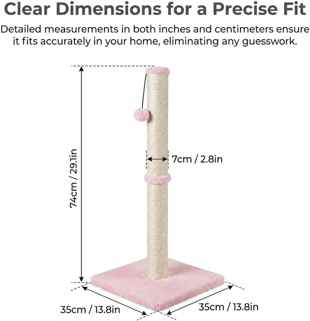 Dimaka 29" Height Tall Cat Scratching Post, Claw Scratcher with Sisal Rope and Covered with Soft Smooth Plush, Vertical Scratch [Full Strectch] for Standard Size Cats(Grey, 29 inches for All Cats)