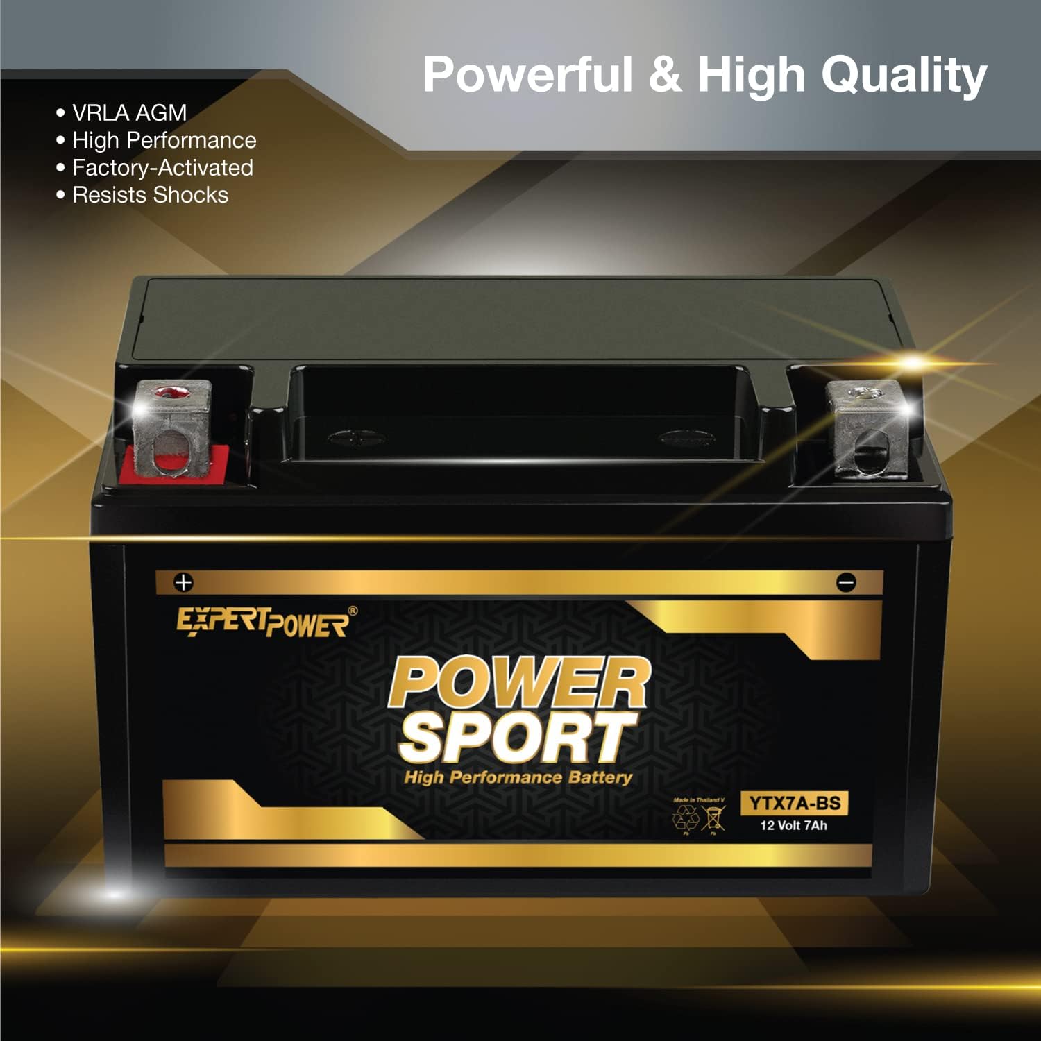 ExpertPower YTX7A-BS 12V 7Ah AGM Motorcycle Battery 180 CCA OEM Fit | SLA Powersports Batteries for 4 Wheeler, Dirt Bike, Scooter
