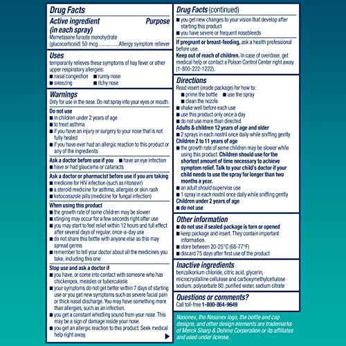Nasonex 24HR Allergy Nasal Spray, Non-Drowsy, Scent-Free Mist, Allergy Symptoms + Nasal Congestion, Full Prescription Strength, 120 Sprays