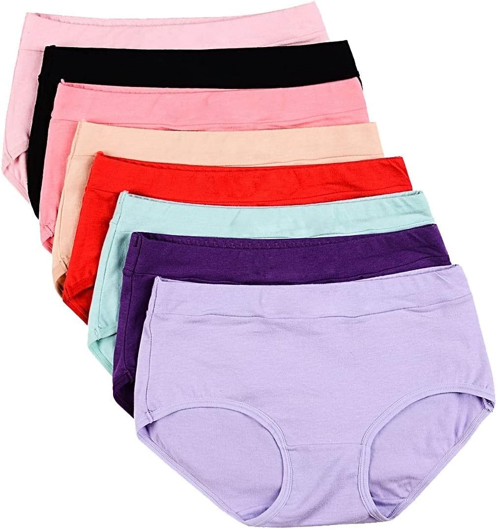 Buankoxy Women's Mid-Rise Stretch Cotton Panties, Assorted Colors