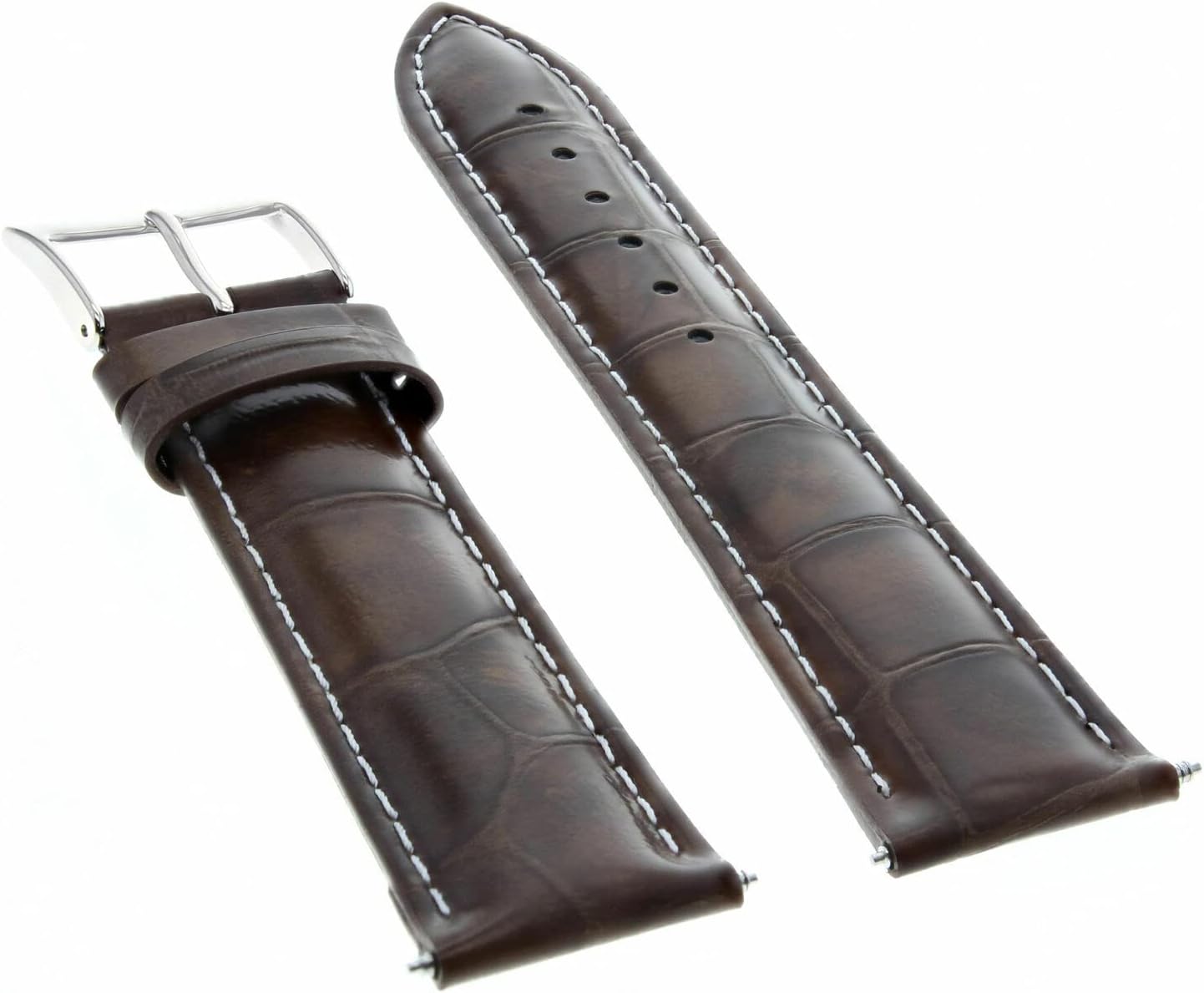 Ewatchparts 22mm Dark Brown Leather Replacement Watch Strap White Stitching Silver Buckle Compatible With Invicta Diver