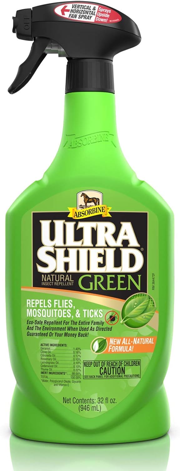 Absorbine UltraShield Green Natural Insect Repellent, 128 fl oz Gallon | Use on Horses & Dogs, Botanical Essential Oils, Daily Use, Repels 70+ Species Including Flies, Mosquitoes, Gnats & Ticks