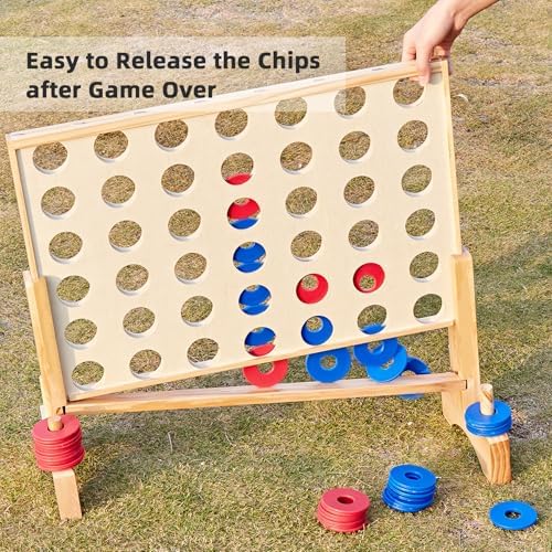 Giant 4 in a Row Game, Wooden 2.8Ft Outdoor Yard Game for Family