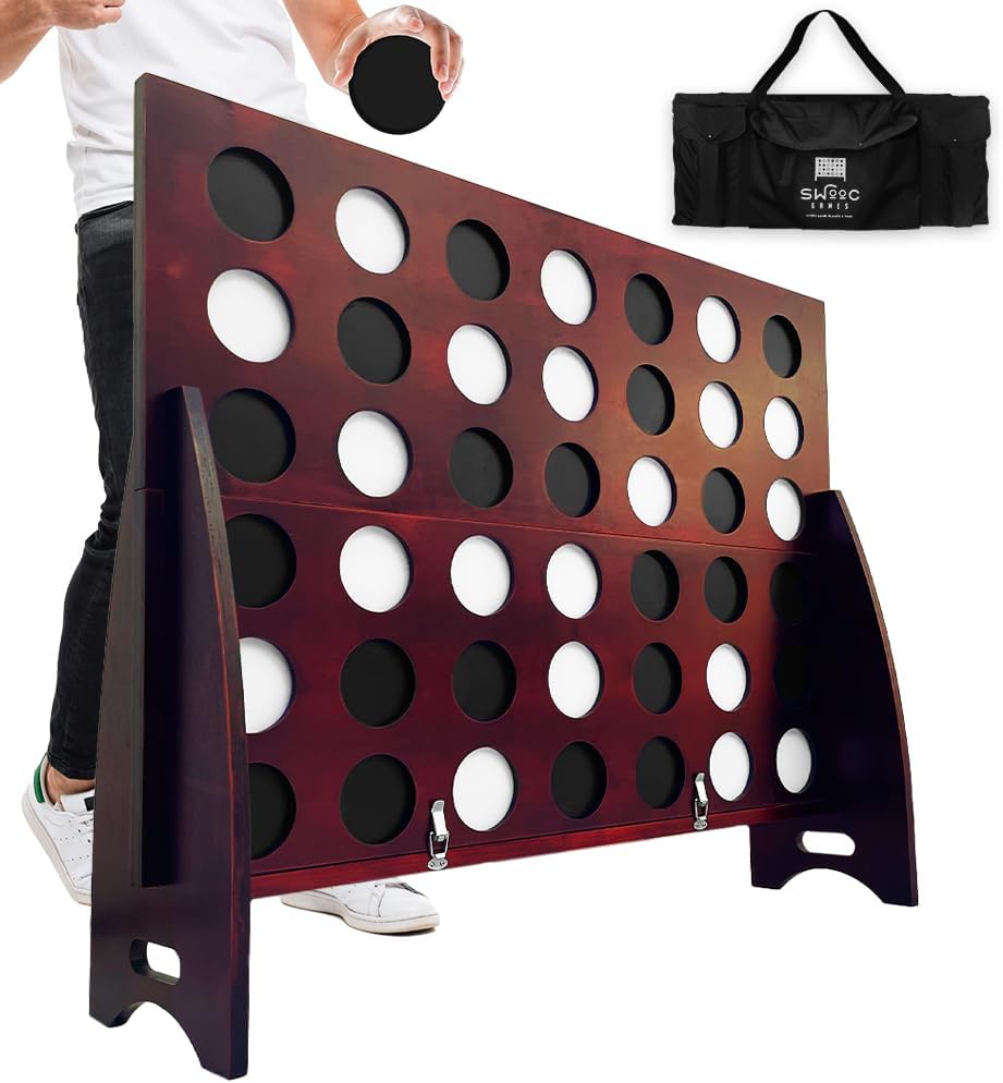 Swooc - Giant Four in a Row (All Weather) with Carrying Case & 60% Quieter Design - Giant Game Outdoor for Adults and Family - 4 in a Row Life Size