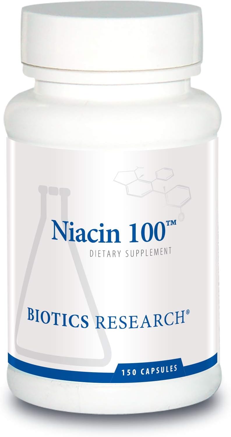 BIOTICS RESEARCH Niacin 100, 100 Milligram Niacin, Vitamin B3, HDL, Triglyceride, LP, 150 Capsules
