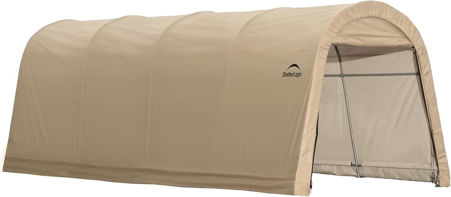 ShelterLogic 10' x 15' x 8' All-Steel Metal Frame Round Style Roof Instant Garage and AutoShelter with Waterproof and UV-Treated Ripstop Cover
