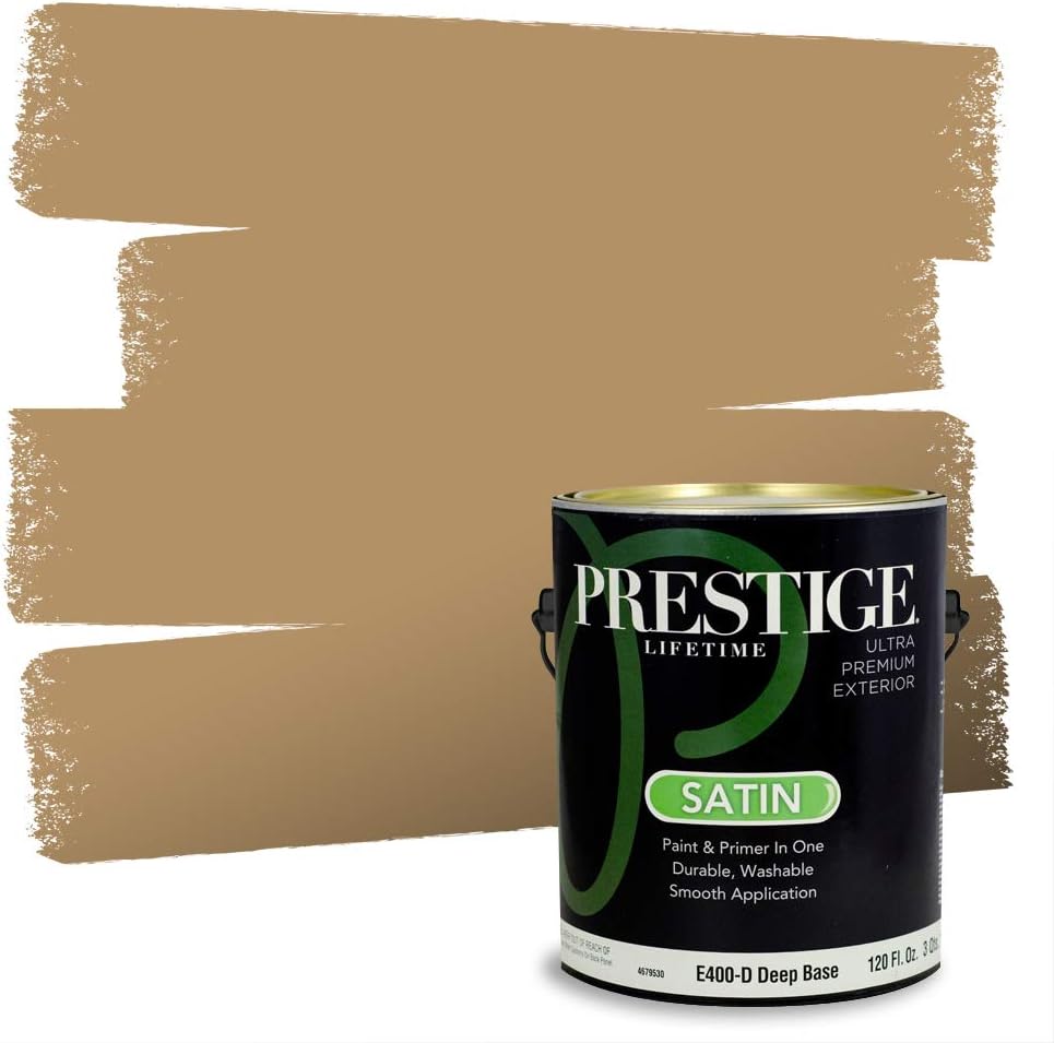 PRESTIGE Paints Exterior Paint and Primer In One, 1-Gallon, Satin, Comparable Match of Sherwin Williams* Relaxed Khaki*