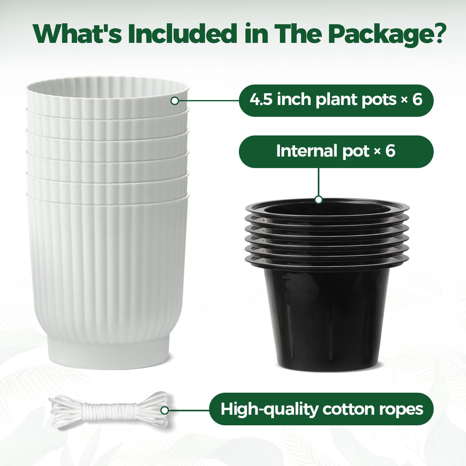 T4U Self Watering Pots for Indoor Plants, 4 Inch 6 Pack Planter White