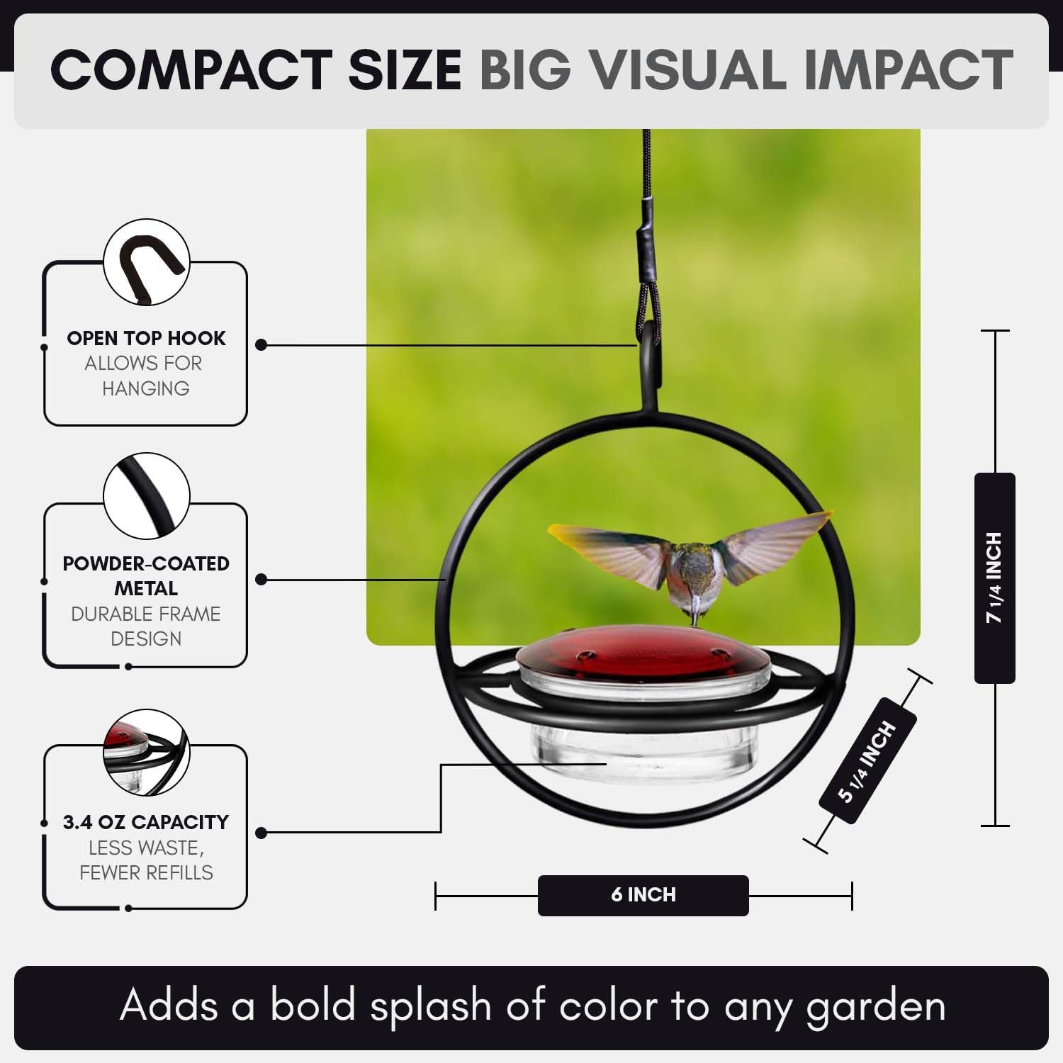 Hummingbird Feeder for Outdoors Hanging, 3.4 OZ Hummingbird Feeders, Glass Bowl with 4 Feeding Ports, Leak Proof Lid & Circular Perch, Bird Feeder (1, Red)