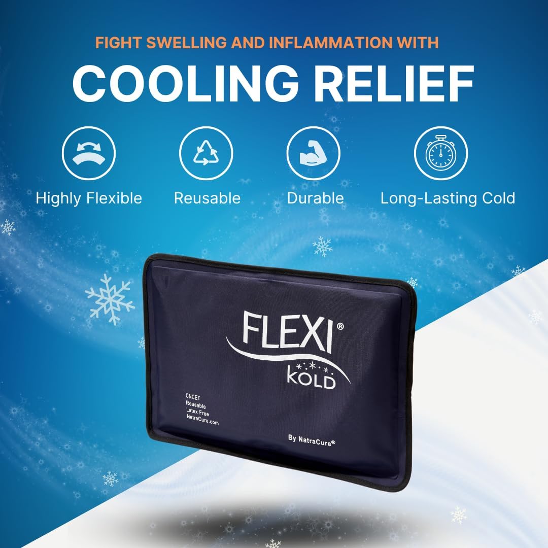 FlexiKold Gel Ice Packs (Standard Large: 10.5" x 14.5") for Injuries Reusable, Back Pain Relief, Knee Wrap, After Surgery, Ice Pack for Knee, Shoulder - 6300-COLD by NatraCure
