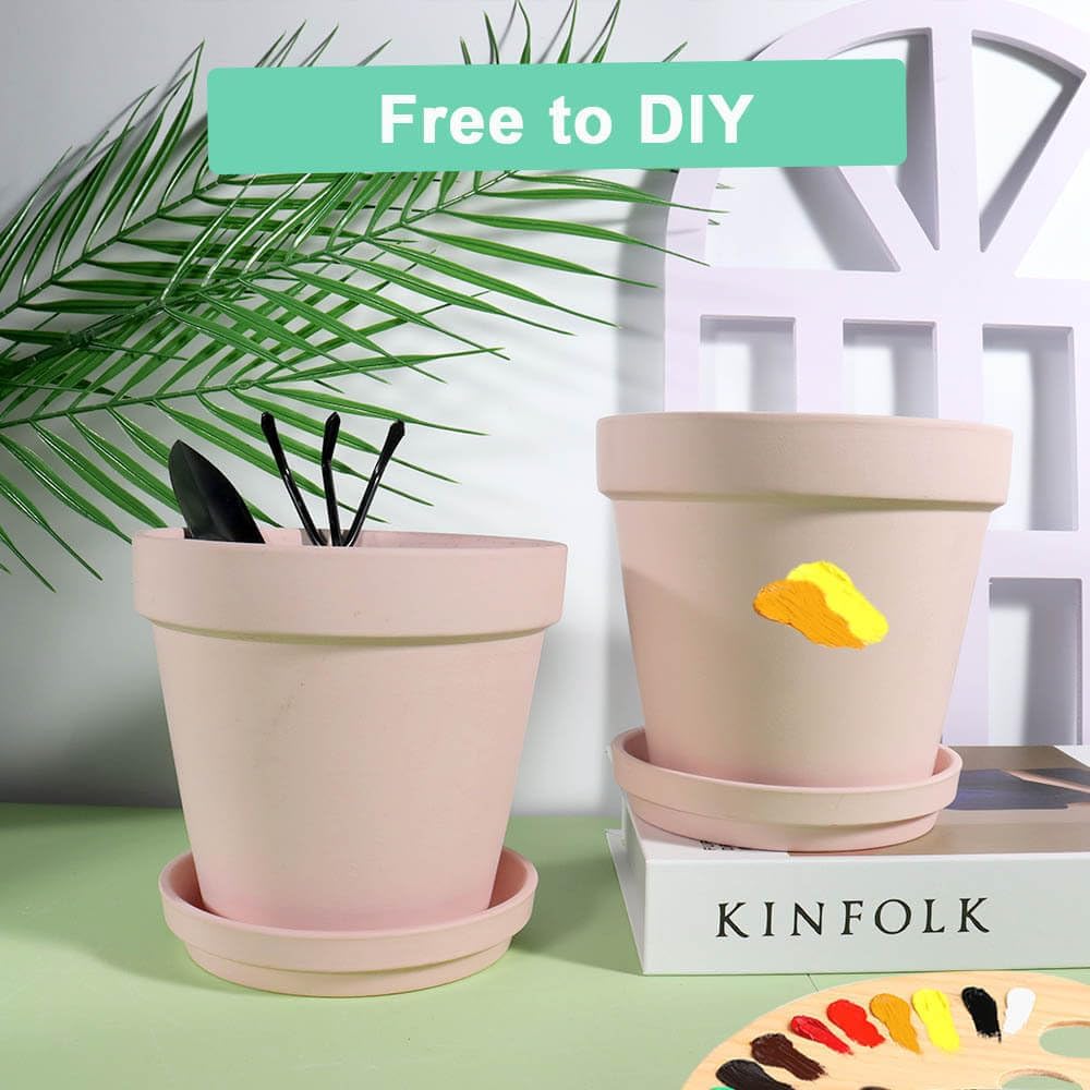 vensovo 8 Inch Clay Pot for Plant with Saucer - 2 Pack Large Terra Cotta Plant Pot with Drainage Hole, Clay Planters Pot