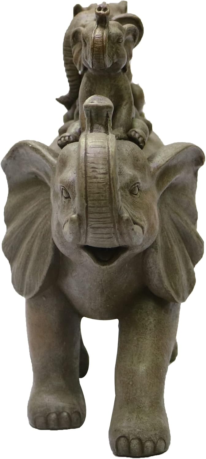 Nature's Mark 8" H 3 Baby Elephants Riding an Elephant Resin Statue Figurine Home Decorative Accent Decor (Brown)