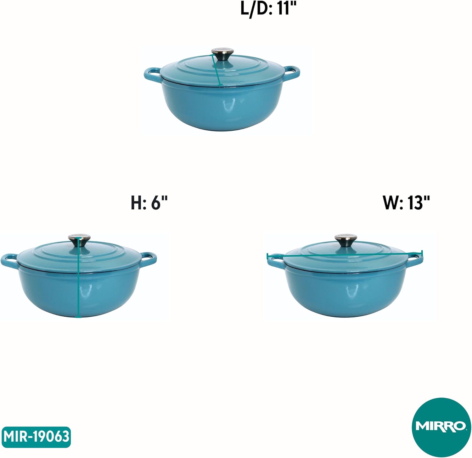 MIRRO 4.8qt Cast Iron Enamel Dutch Oven, Teal