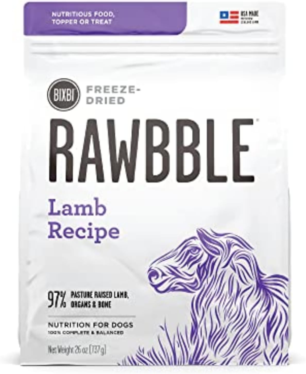 BIXBI Liberty Freeze-Dried Dog Food Topper & Treats, Beef – 98% Meat & Organs, No Refrigeration – USA Made, 26 oz