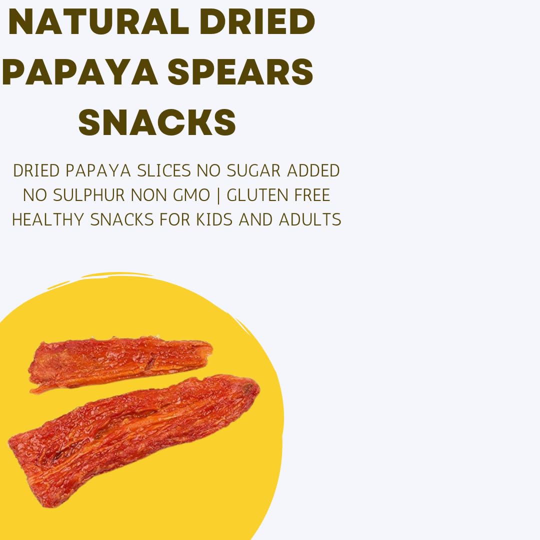 Nuts To You All Natural Dried Papaya Spears Snacks | Dried Papaya Slices No Sugar Added No Sulphur Non GMO | Gluten Free Healthy Snacks for Kids and