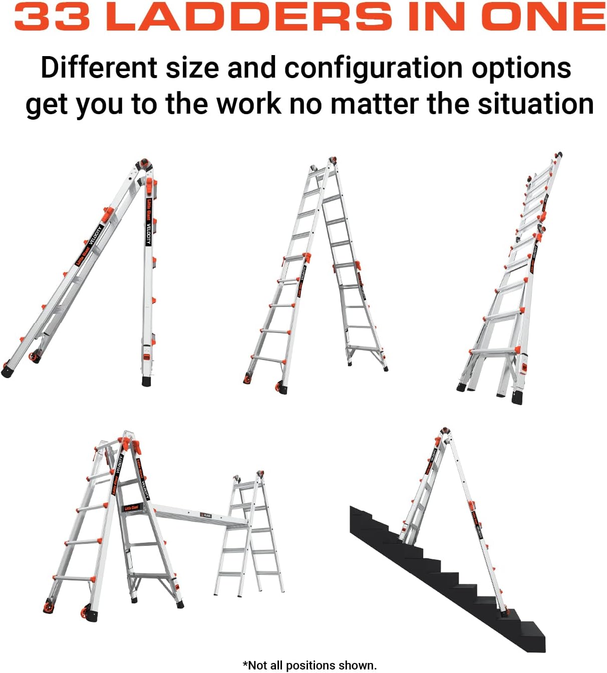 Little Giant Velocity, Aluminum Ladder, 14 ft Reach, 15413-001 | Telescoping Multi-Position Ladder with Extension, A-Frame, 90-Degree & Trestle Modes, 300 lbs. Rating