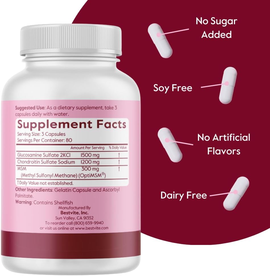 BESTVITE Glucosamine Chondroitin MSM 500/400/100 per Capsule (240 Caps)