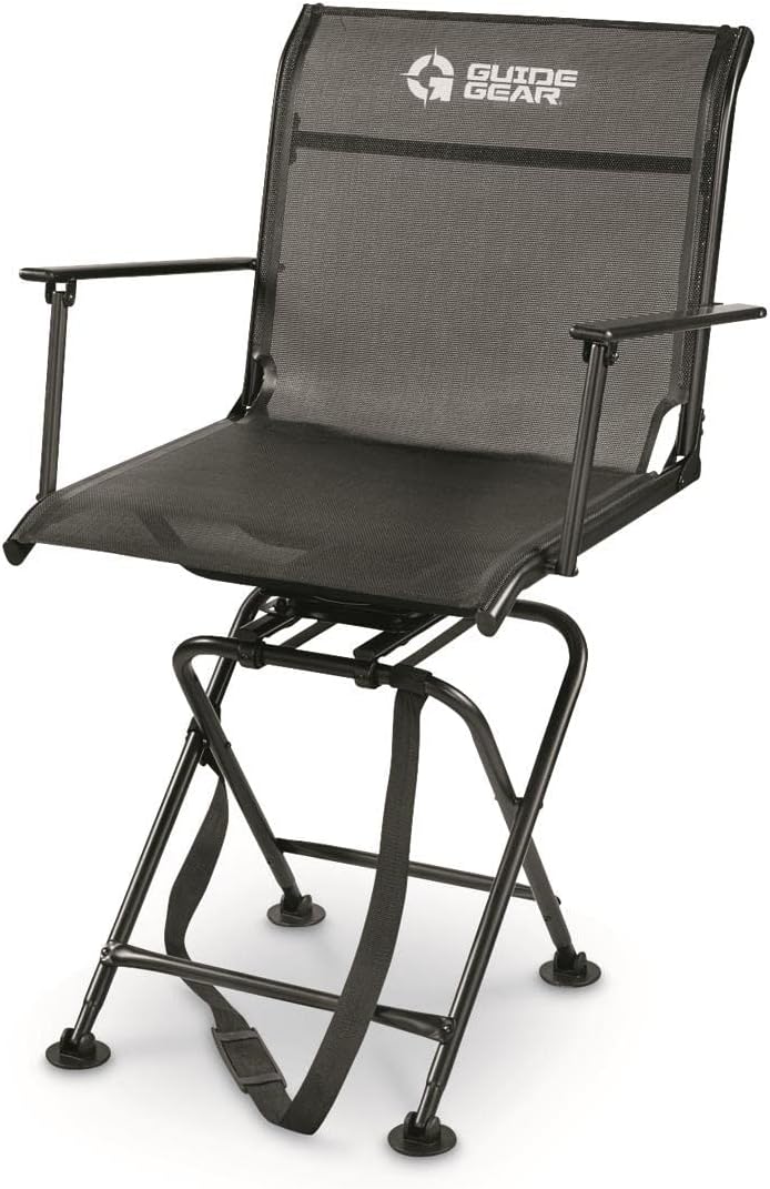 Guide Gear Big Boy Hunting Blind Chair with Armrests, Portable Folding Seat for Shooting, Comfortable Spin Swivel, 500-lb. Capacity