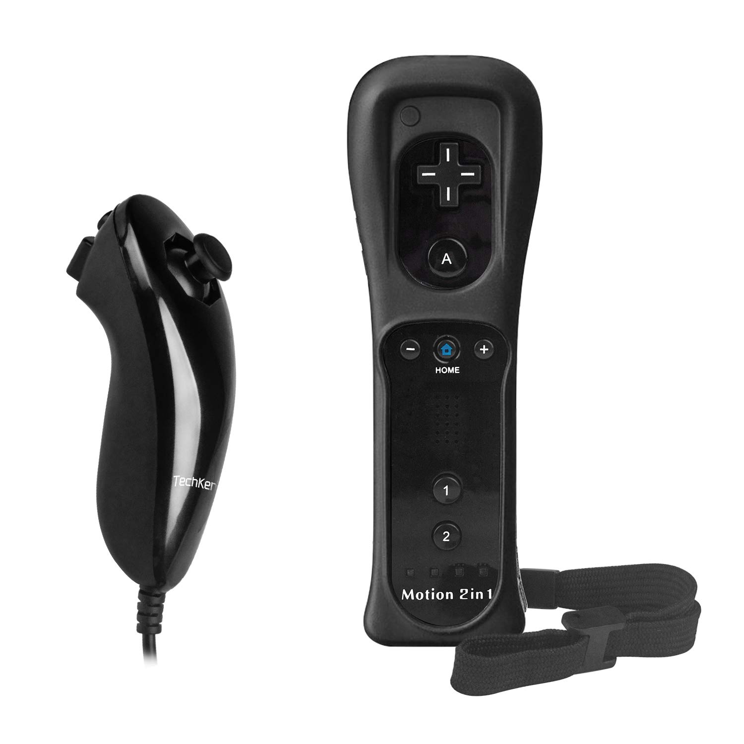 TechKen 2 Pack Wii Controllers with Wii Motion Plus Inside | Shock Wii Nunchuk Controller | Compatible Nintendo Wii, Motion Plus Wii Controller