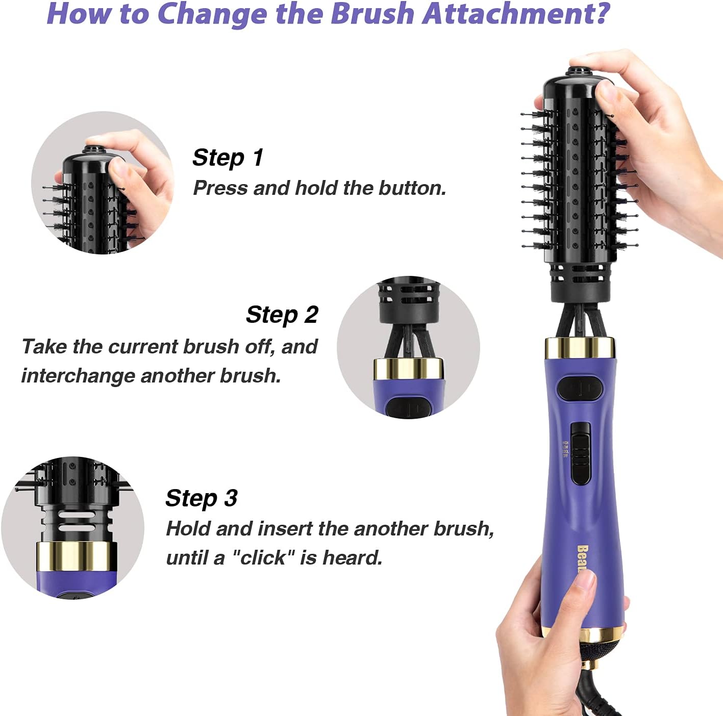 Beautimeter Hair Dryer Brush 3-in-1 Hair Styler, Rotating Blow Dryer Brush with 2-Inch and 1.5-Inch Brushes
