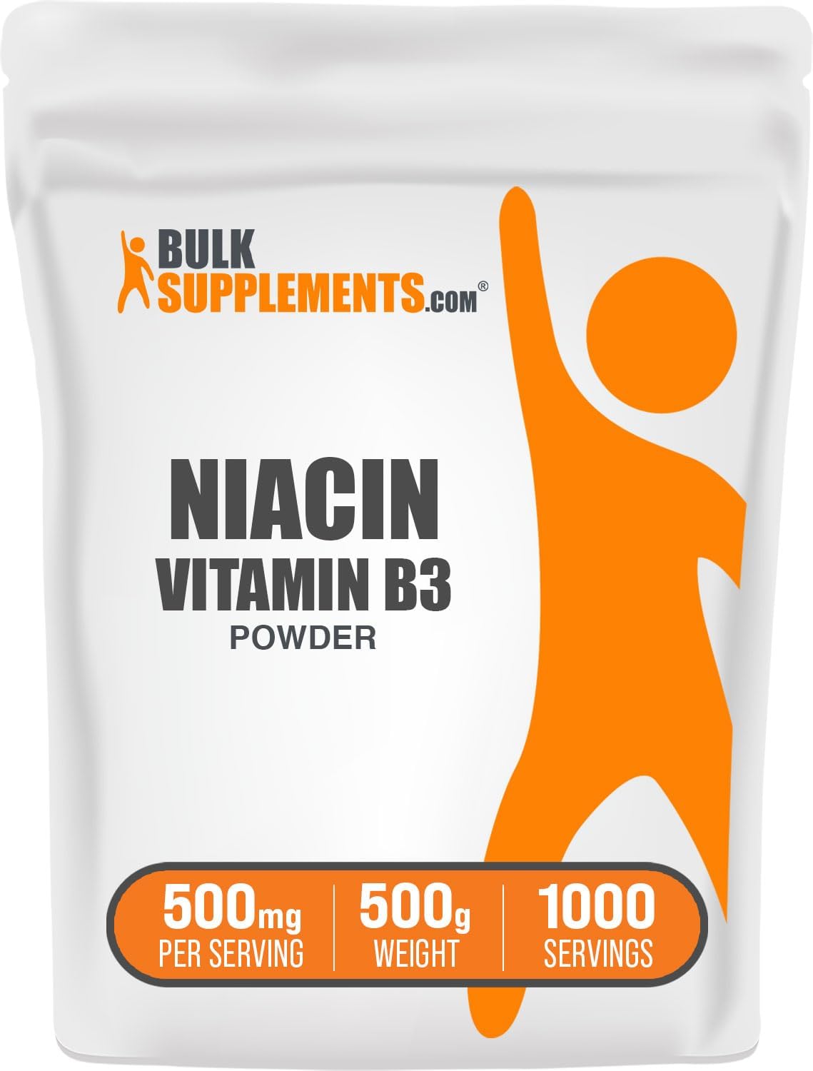 BulkSupplements.com Niacin Powder - Vitamin B3 Supplement, Niacin Flush - Gluten Free, 500mg per Serving, 250g (8.8 oz) (Pack of 1)