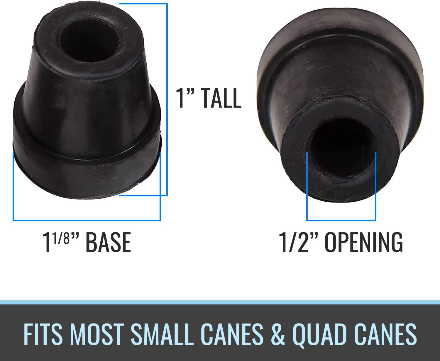 DMI Durable Replacement Quad Cane Tips, Extra Stability, No-Slip Grip, 1/2 Inch, FSA and HSA Eligible, (Pack of 4)
