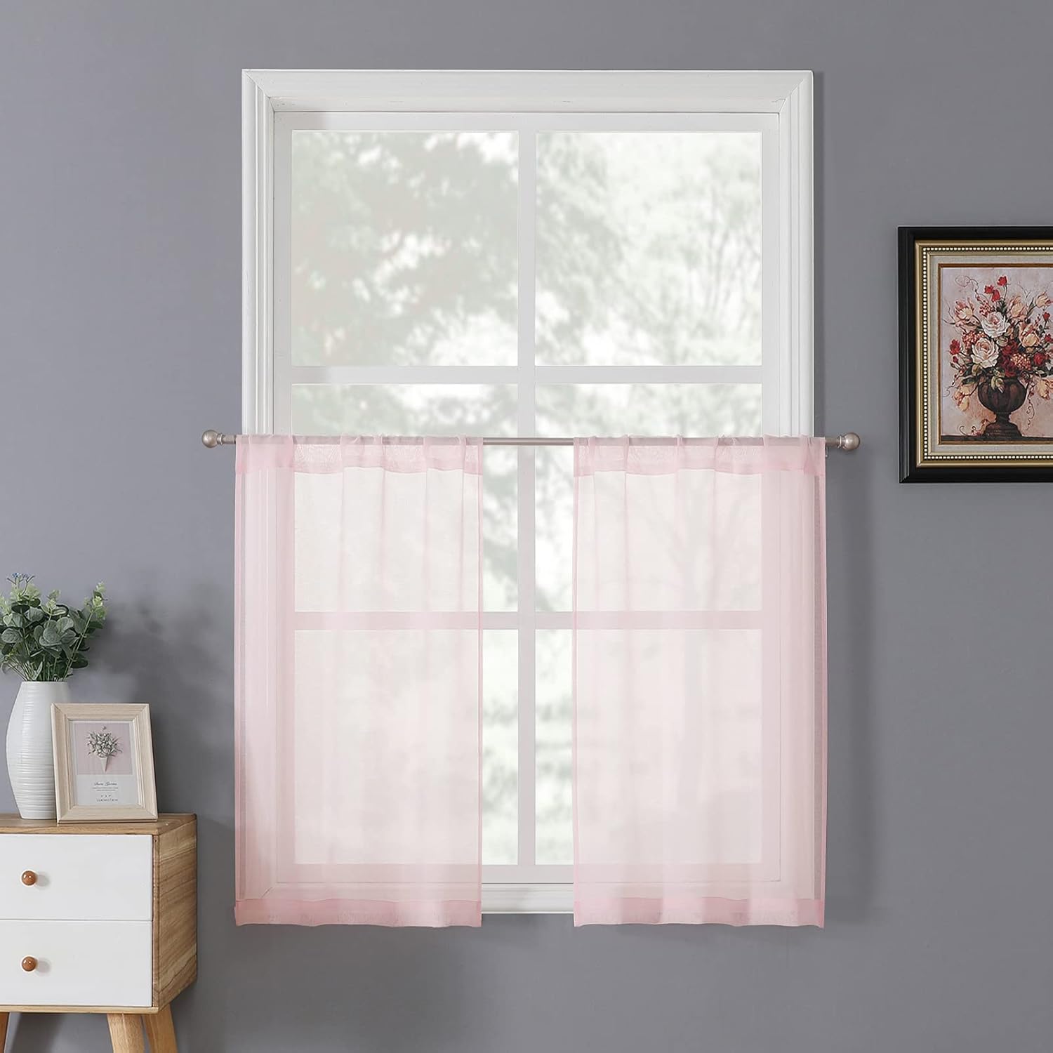 Tollpiz Sheer Curtain Linen Textured Living Room Curtains Sheer Light Filtering Rod Pocket Voile Curtain for Bedroom, 54 x 72 inches Long, White