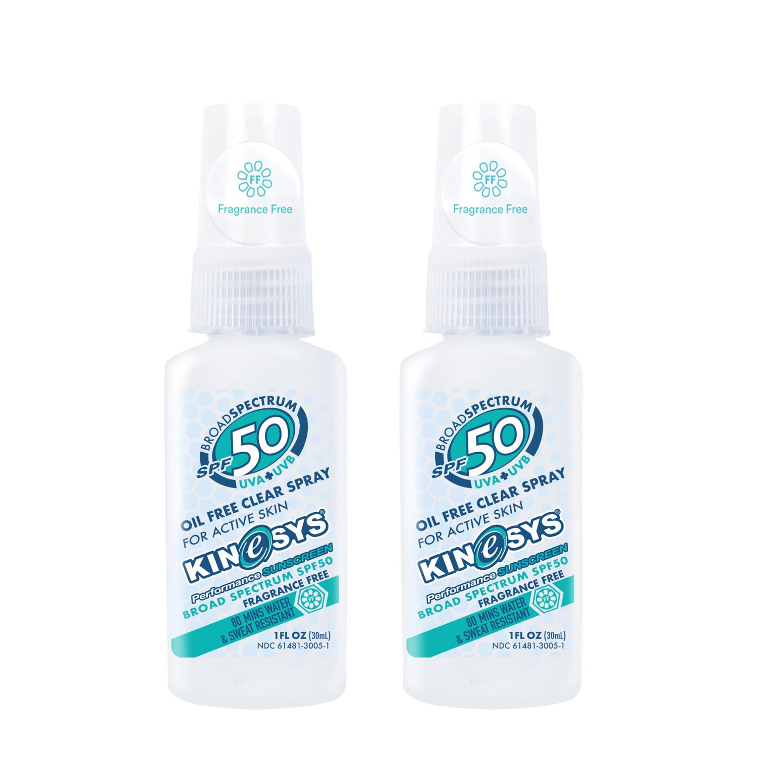 KINeSYS Fragrance Free Clear Spray Sunscreen for sensitive skin, SPF 50, Hypoallergenic, Broad Spectrum UVA/UVB protection for Face & Body; PABA and Oxybenzone FREE, 700+ Sprays, 4 Fl Oz/120 mL