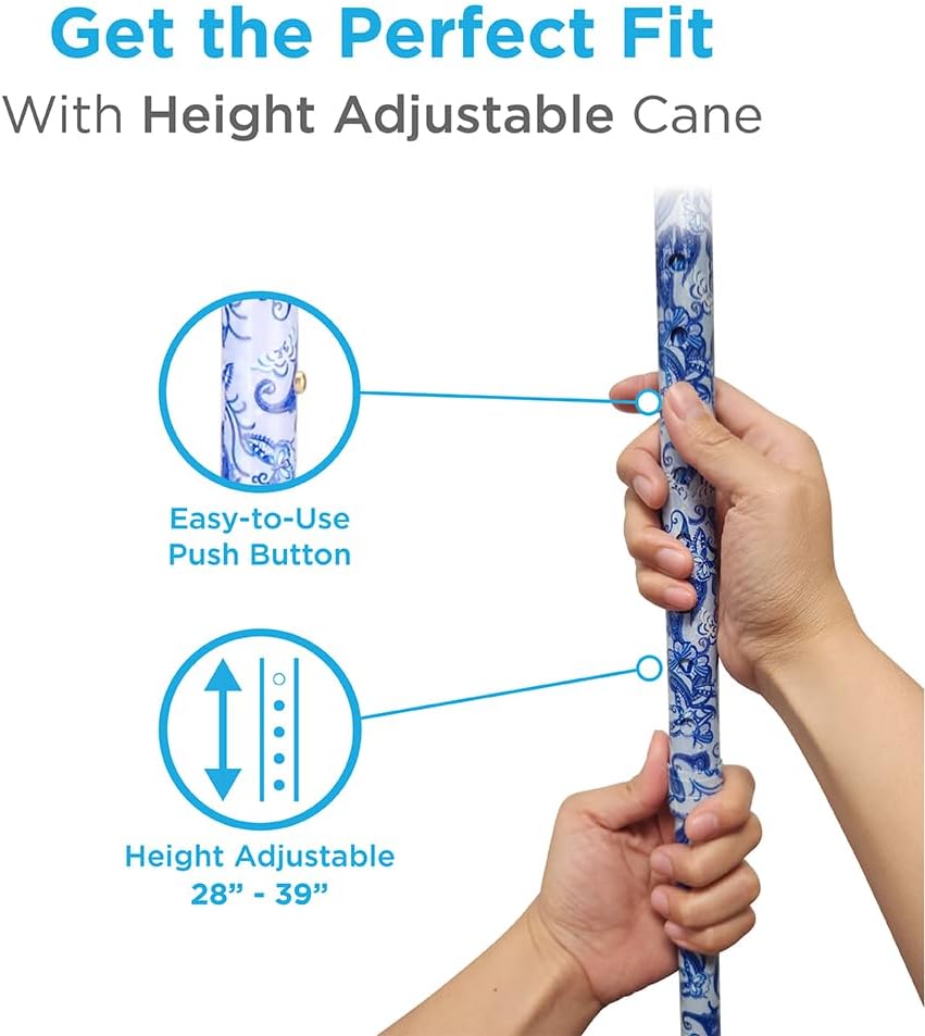 NOVA Designer Walking Cane with Offset Handle, Lightweight Adjustable Walking Stick with Carrying Strap, “Maui Flowers” Design