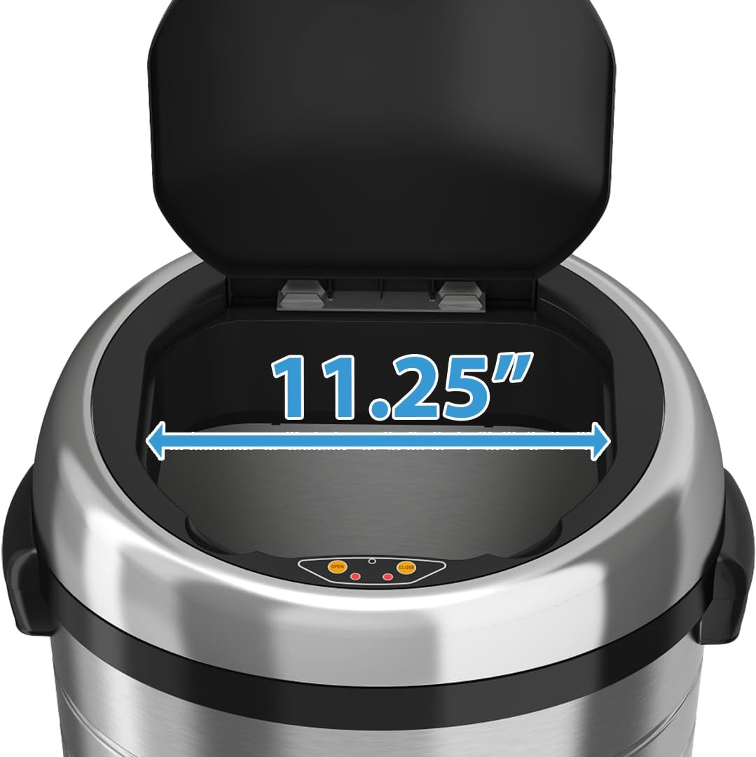 iTouchless Glide 13 Gallon Sensor Garbage Can with Wheels and Odor Control System, Stainless Steel, Automatic Kitchen Bin and Office Trash Bin (Powered by Battery or Optional AC Adapter)