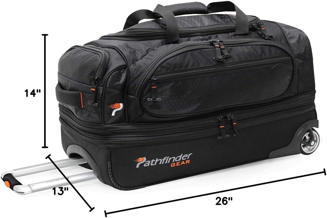 Pathfinder Gear 26 Inch Rolling Drop Bottom Duffel, Black, One Size