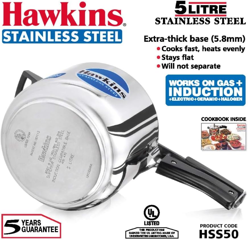 Hawkins Stainless Steel 5.0 Litre Pressure Cooker