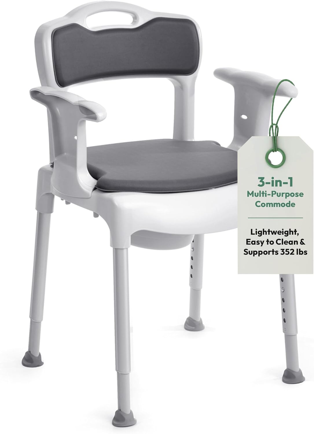 Etac Swift Commode – 3-in-1 Multi-Purpose Chair: Use as a Bedside Commode, Shower Chair & Toilet Seat Raiser – Height Adjustable, Lightweight
