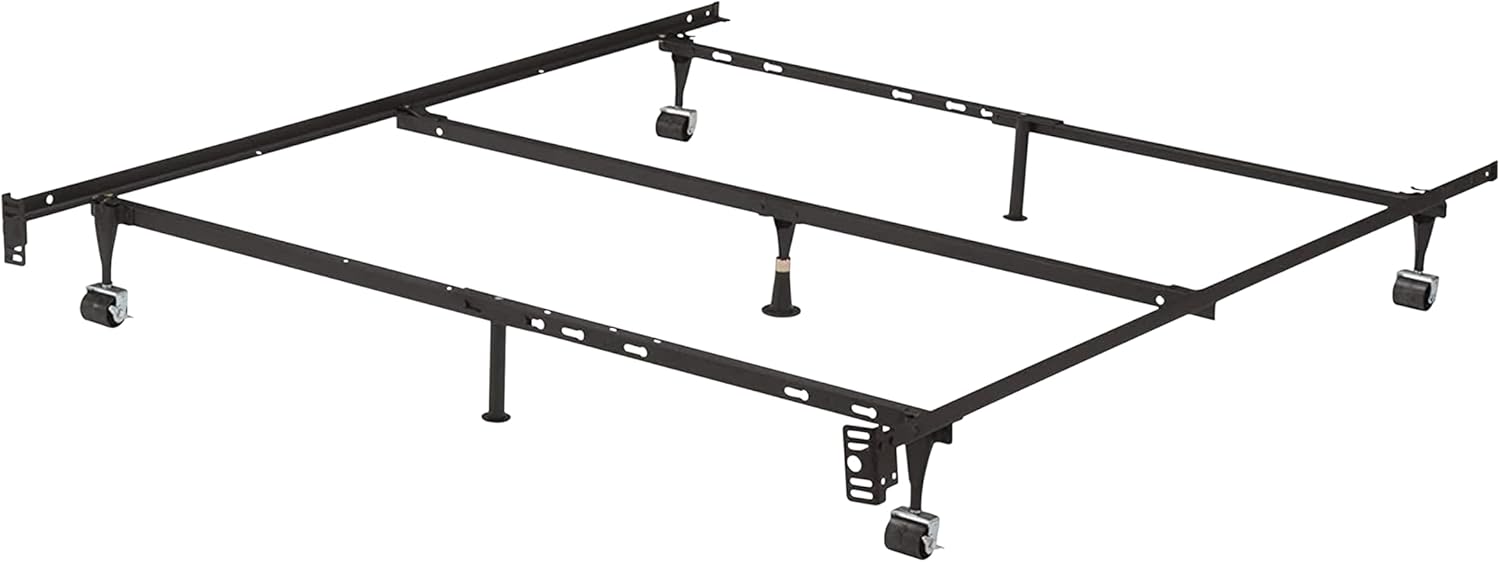 Kings Brand Furniture Queen Metal Bed Frame – Heavy Duty Support for Box Spring & Mattress Foundation with Center Rail, Locking Wheels