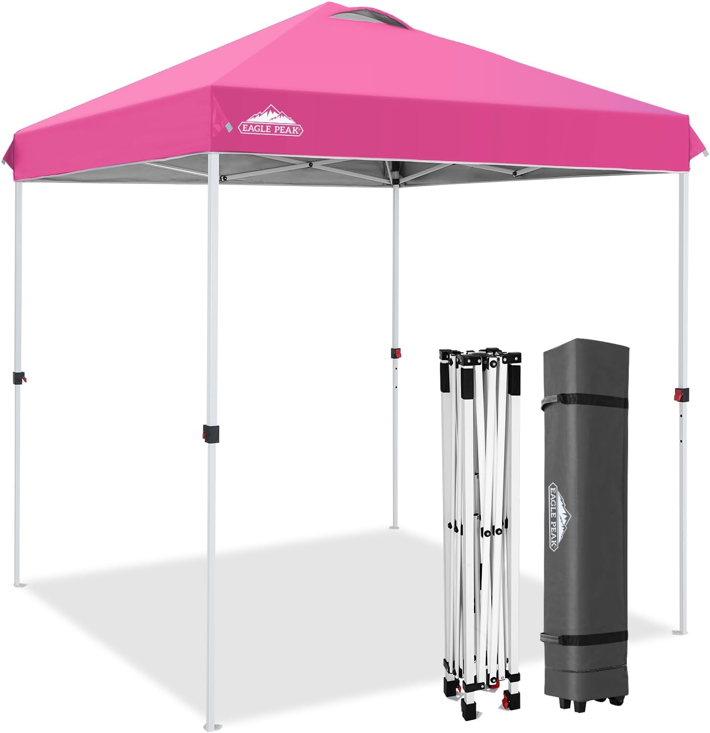 EAGLE PEAK 10x10 Pop Up Canopy Tent Easy Up Canopy Outdoor, White | Patented PeakPush™ Center Lock, 1 Person Setup Portable Pop Up Tent, Beach, Markets, Camping Sport Events, Wheeled Carry Bag