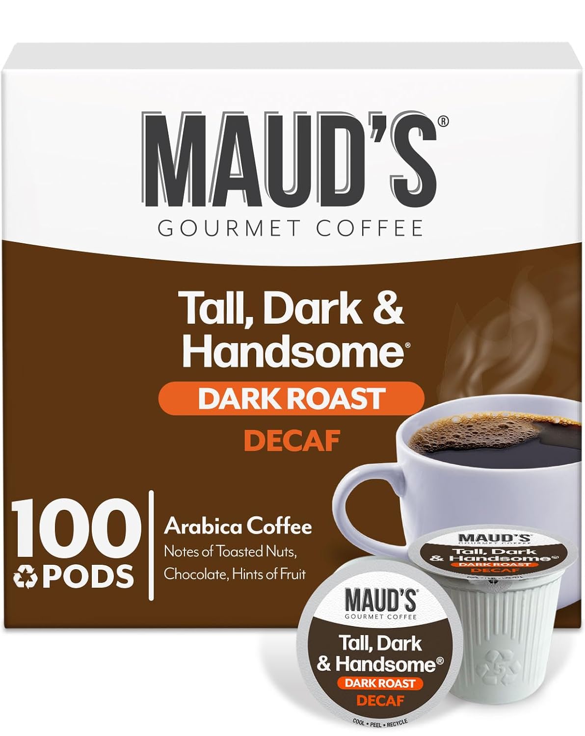 Maud’s Decaf Dark Roast Coffee Pods, 100ct | Decaffeinated Coffee in Single Serve Pods – Compatible with Keurig Coffee Makers