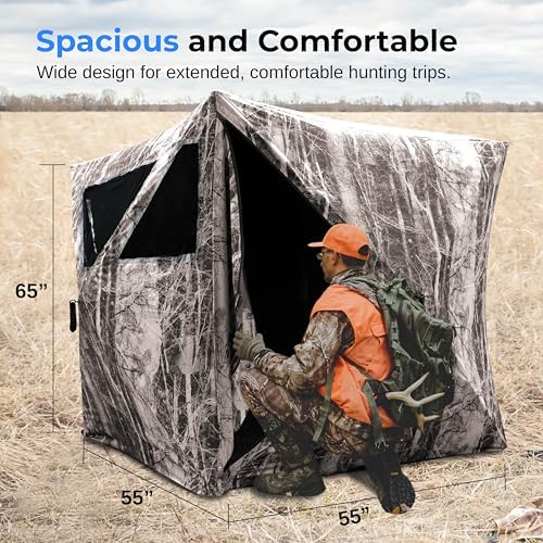 SereneLife Caretaker Ground Hunting Blind – Pop-Up Camouflage Deer Blind w/Dual-Floor Kick-Outs, Water Repellent and UV Treated