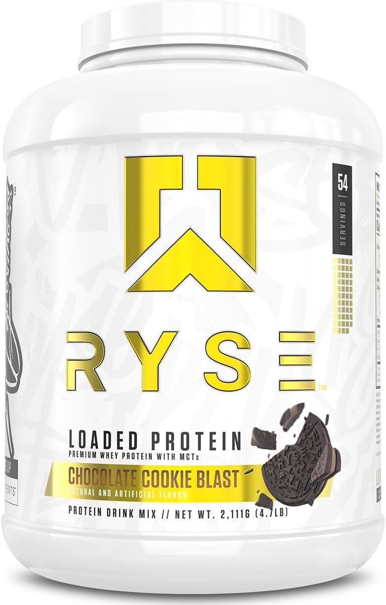 RYSE Loaded Protein Powder - Peanut Butter Cup - 25g Whey Protein Isolate & Concentrate with Prebiotic Fiber & MCTs - Low Carb, Low Sugar