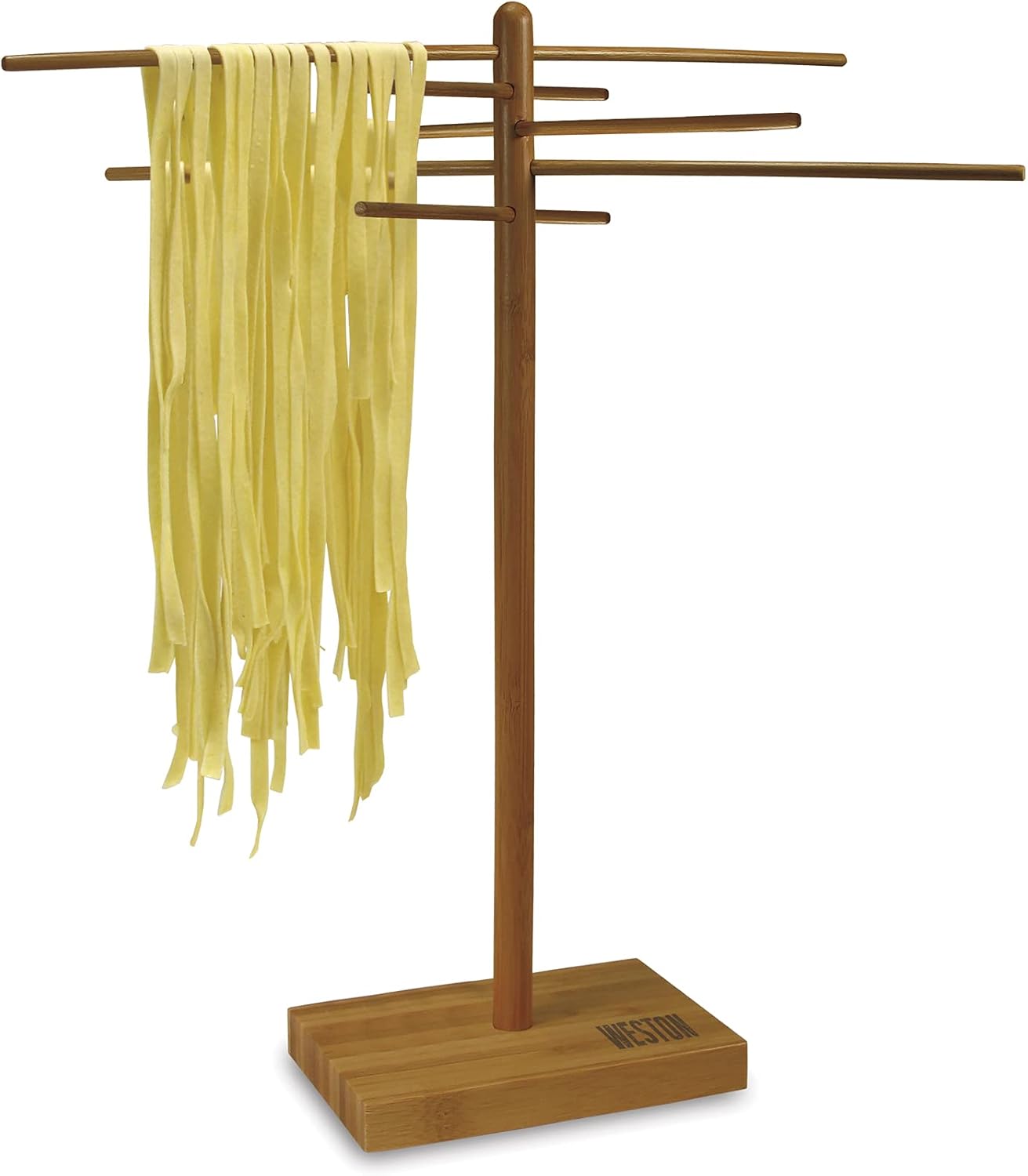 Weston Bamboo Pasta Drying Rack (53-0201), 10 Drying Arms, 16" Tall, 14" Wide, Stores Flat