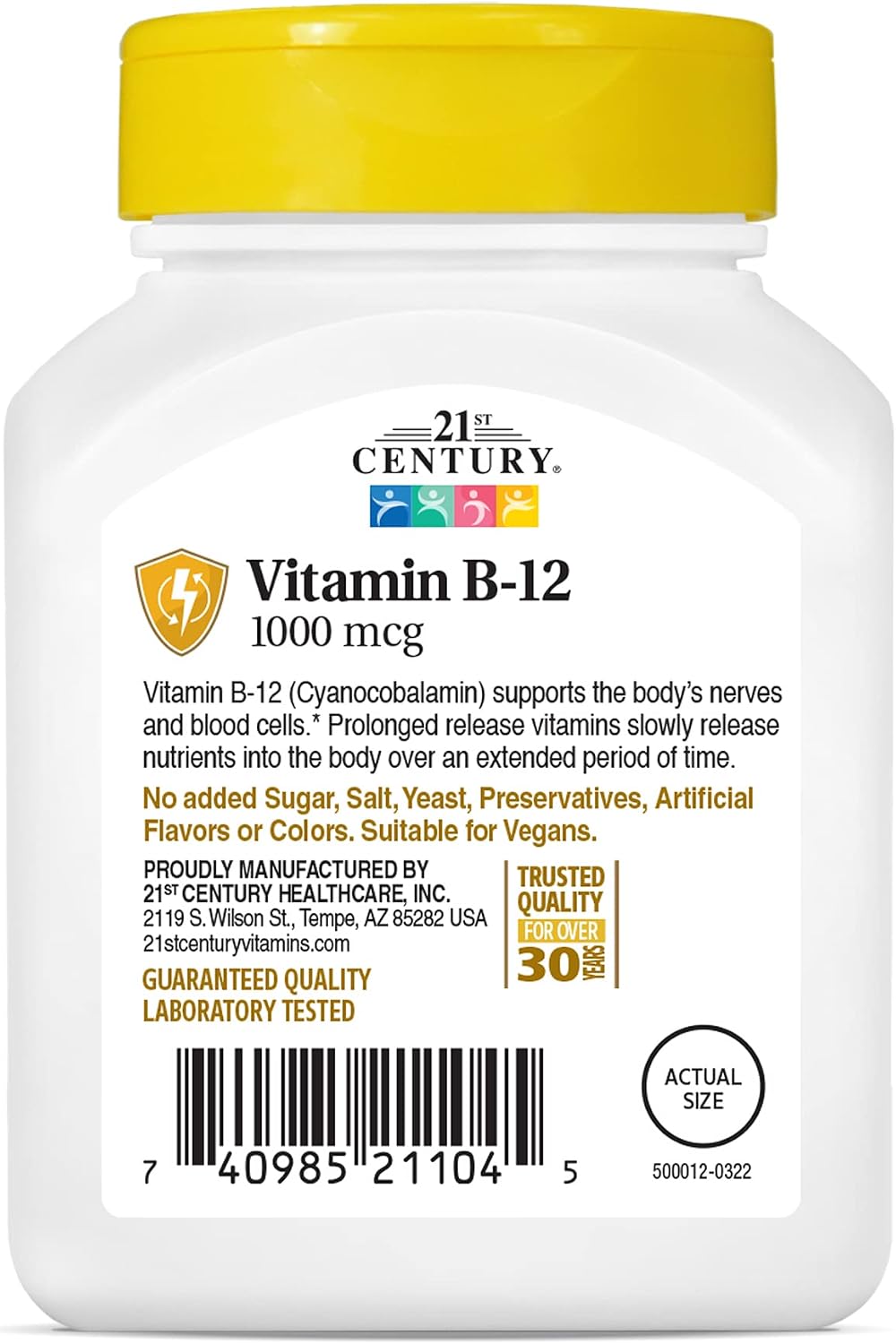 21st Century B-12 2500mcg Sublingual Tablets, High Potency, 110 Count | High-Potency Vitamin B12 2500 mcg, Natural Energy & Healthy Red Blood Cell Support, Vegan, Vegetarian, Third-Party Tested