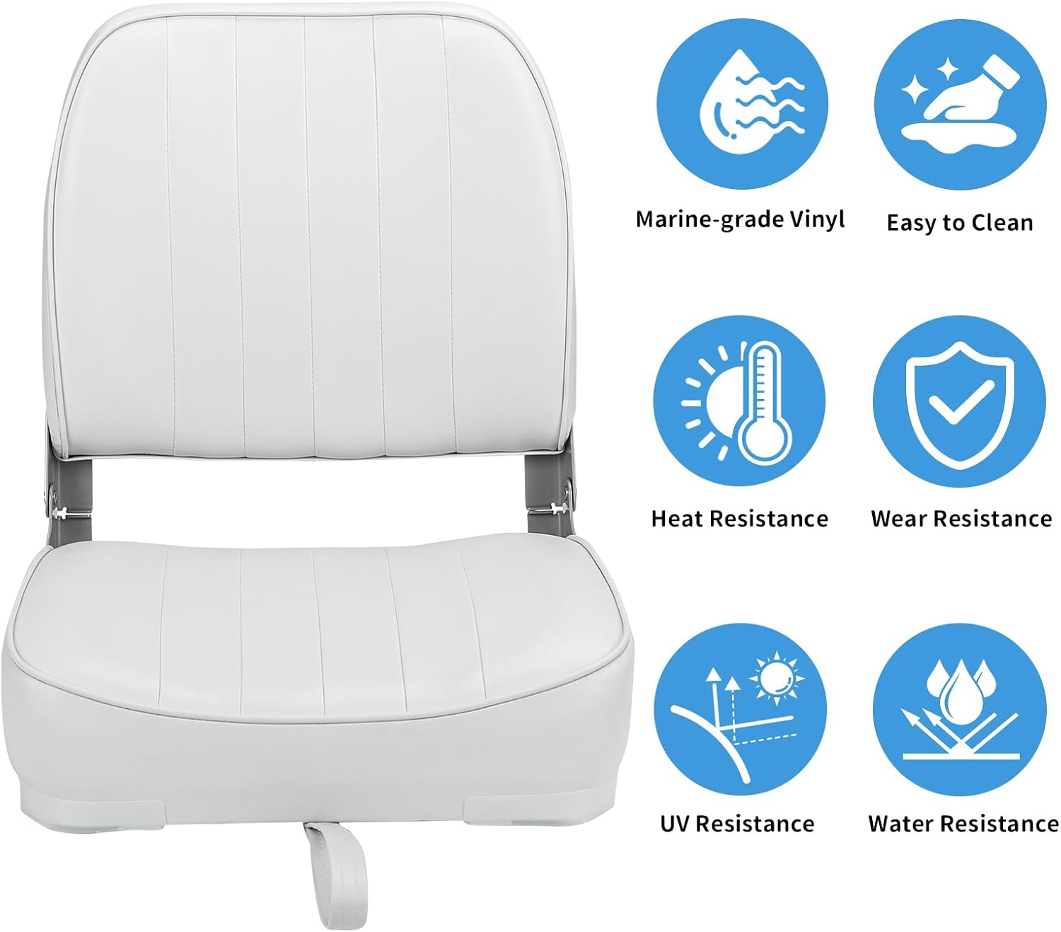 Leader Accessories Classic Low Back Folding Fishing Boat Seat Boat Chairs | Marine Boat Chairs With Thick Cushion, Aluminum Hinge, Use universal 5"x5" Mount, Fits Jon/Bass/Pontoon Boats