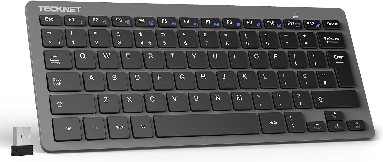 TECKNET 2.4G Wireless Keyboard - Mini Compact Keyboard with Media Hotkeys, 12-Month Battery Life, Compatible with PC, Desktop, Laptop, Smart TV - Black